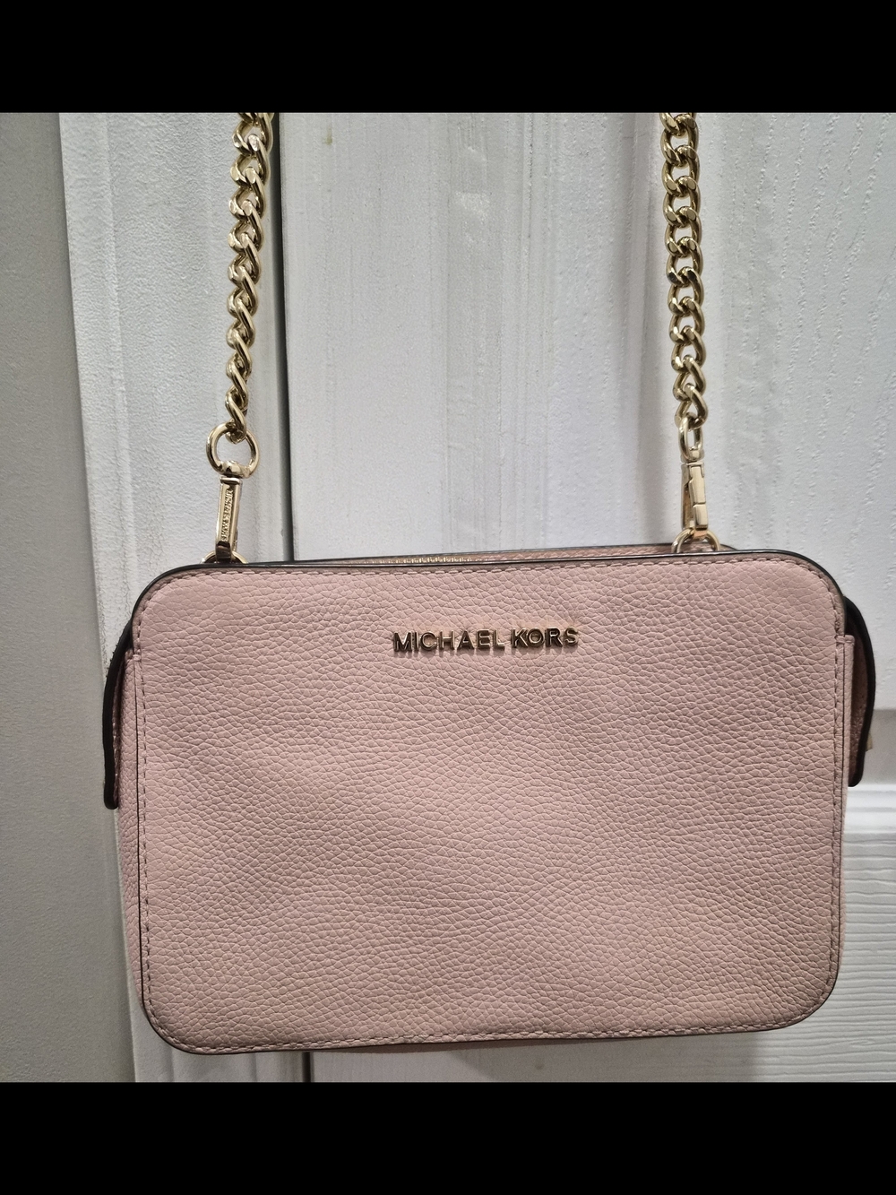 Michael Kors Light Pink Pebbled Leather Crossbody with Gold Chain